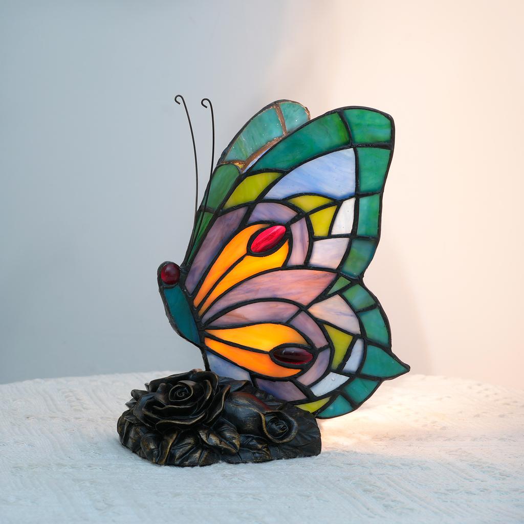 Modern Table Lamps Mediterranean Butterfly Retro Stained Glass Desk Lamp for Bedroom Bedside Vintage Living Room Light Fixtures