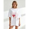 Oversize Women's Short-Sleeve T-Shirt with 3D Red Heart, Grid Pattern and "EVERYTHING'S NICE" Text Print