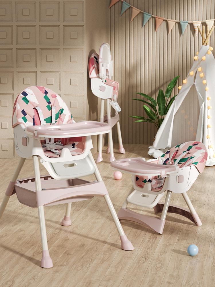 Foldable Portable Baby High Chair with Wheels - Adjustable & Modular Dining Seat for Children