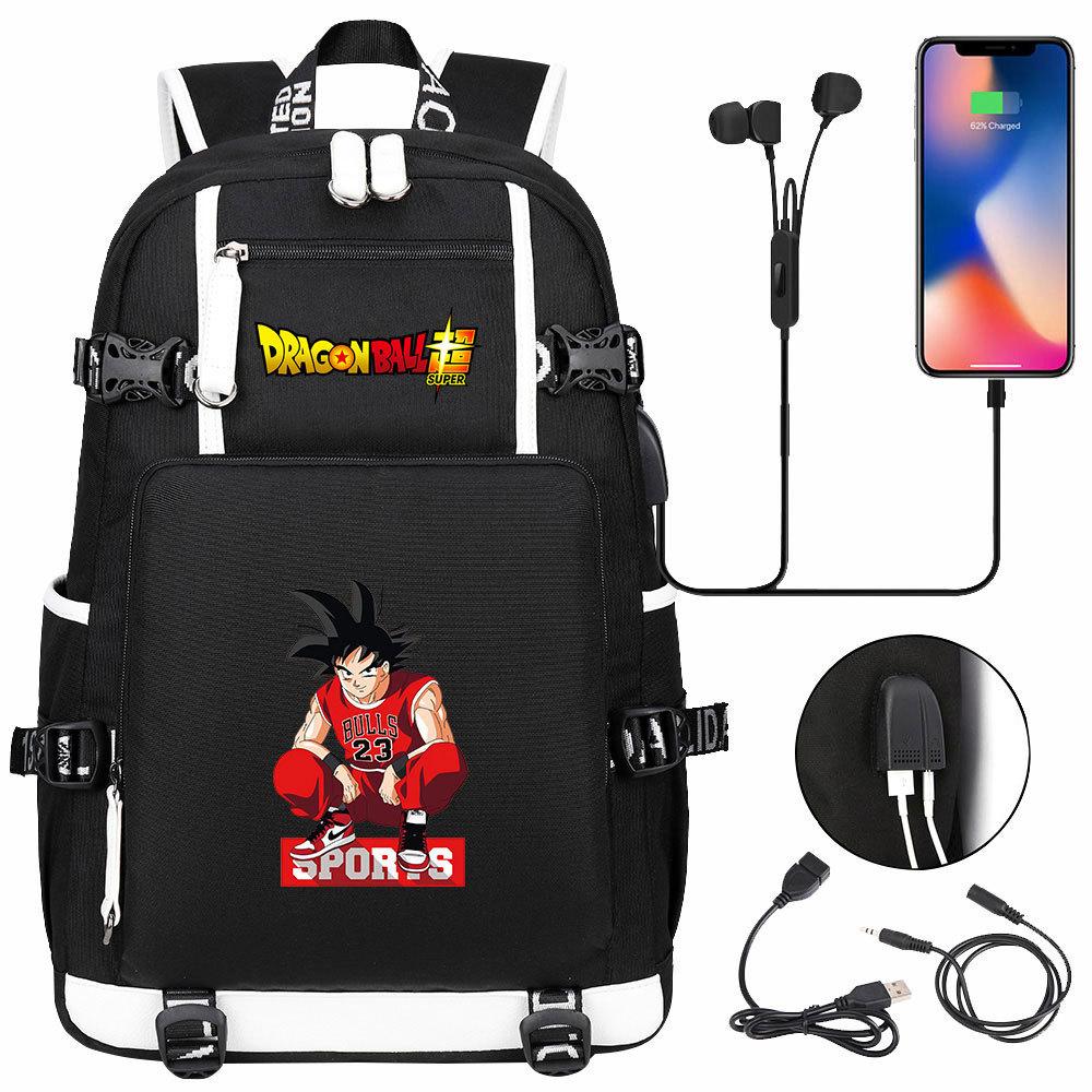 Vegeta Sun Wukong Dragon Ball Ultra USB Headphones Teen Student School Bag Men's and Women's Leisure Travel Backpack