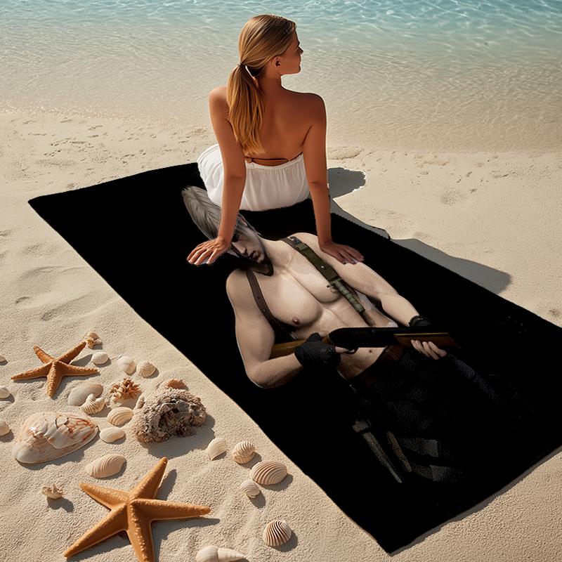 proof beach towel with a Resident Evil Leon S. Kennedy2 pattern - soft,absorbent,quick-drying,machine washable - perfect for swimming,camping,bathing