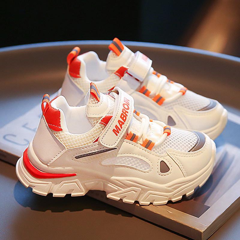 Summer Kids White Shoes Mesh Breathable Sneakers Fashion Dad Shoes Boys Running Single Mesh Shoes