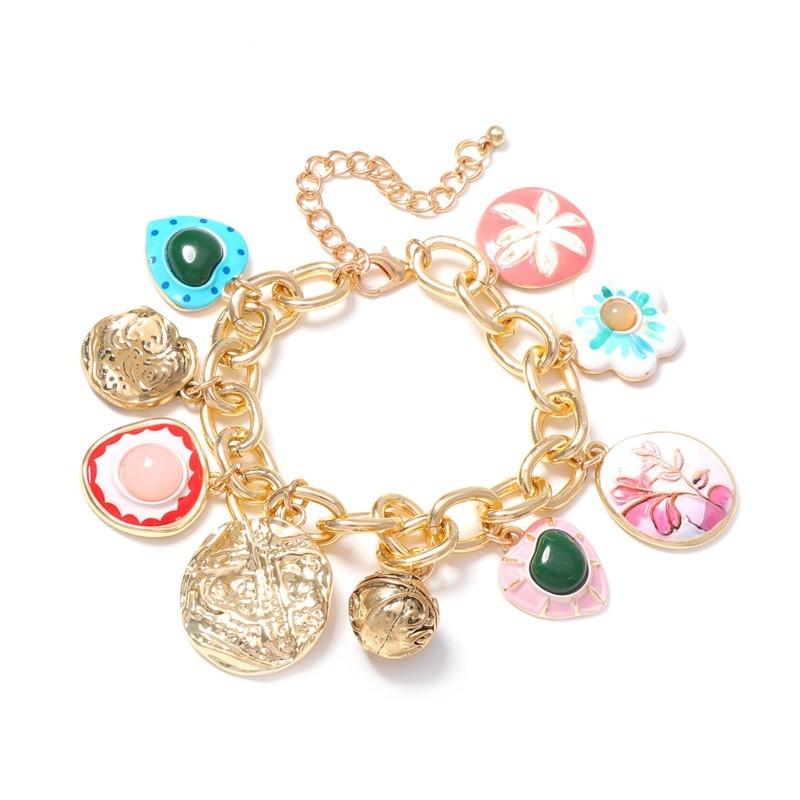 Bohemian Enamel Floral Geometric Colorful Pendant Bracelet for Women Elegant Resort Jewelry with Artistic Vibe Perfect Vacation Accessory PD2695