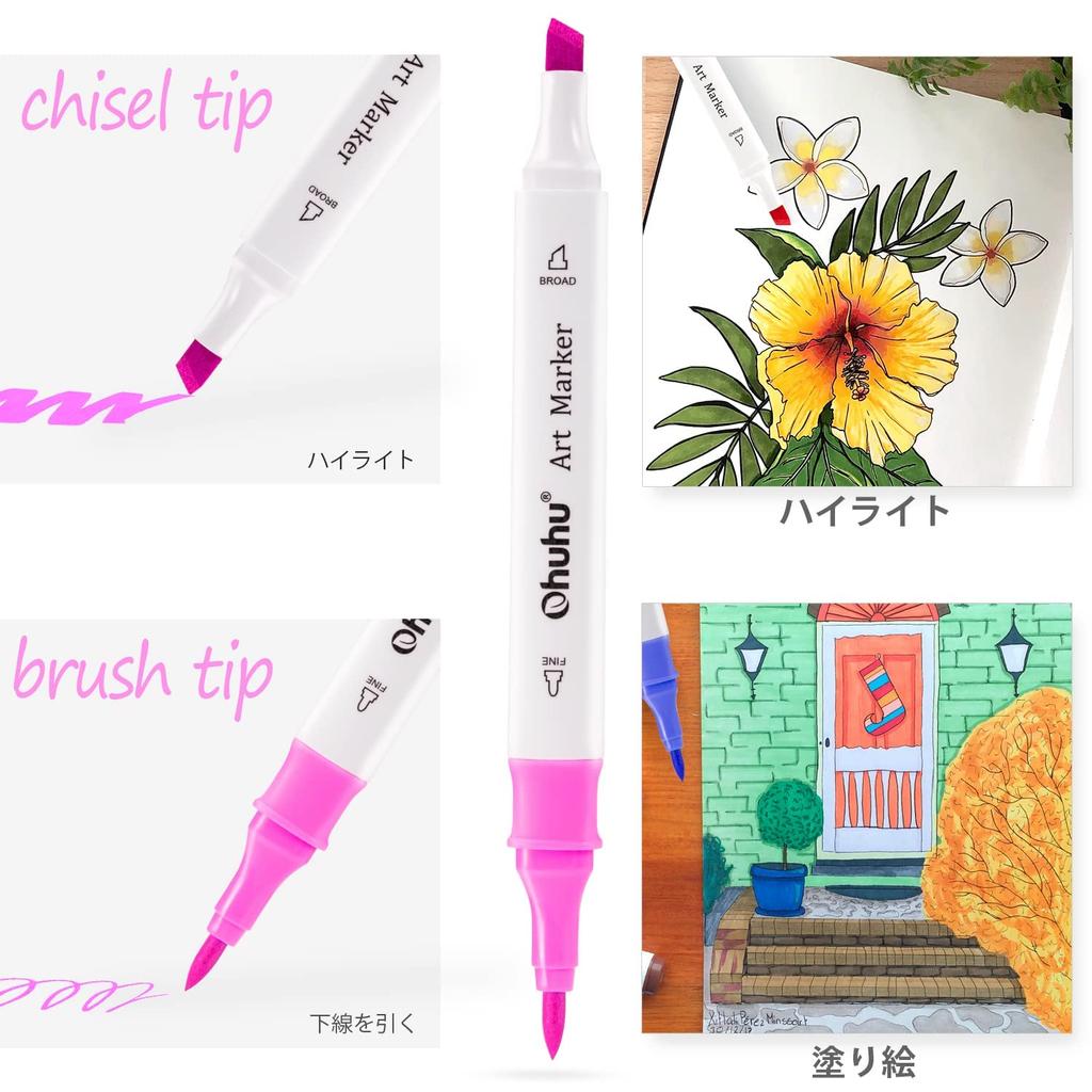 Ohuhu Marker Pen Brush Type 48 Colors Beginner BrushBold Illustration Marker Triangular Axis Blender Pen Included Alcohol Marker A Set