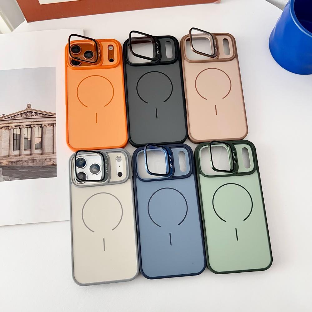 Official Fold Glass Camera Stand Holder Magnetic For Magsafe Case For iPhone 17 Air 16 15 14 Plus 13 Pro Max Solid Color Cover