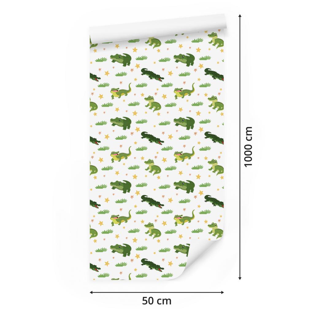 Crocodile Wallpaper White, Lime and Green for Living Room and Bedroom 50x1000