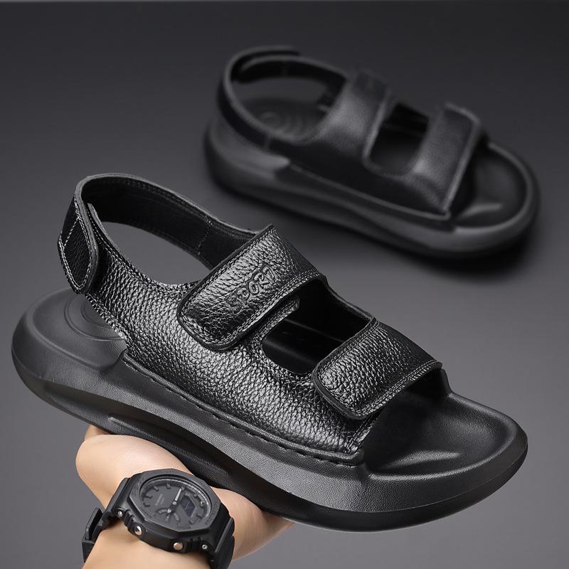 Fashion Solid Color Leather Sandals for Men 2025 Summer New Designer Platform Sandals Male Fashion Casual Outwear Beach Shoes Man