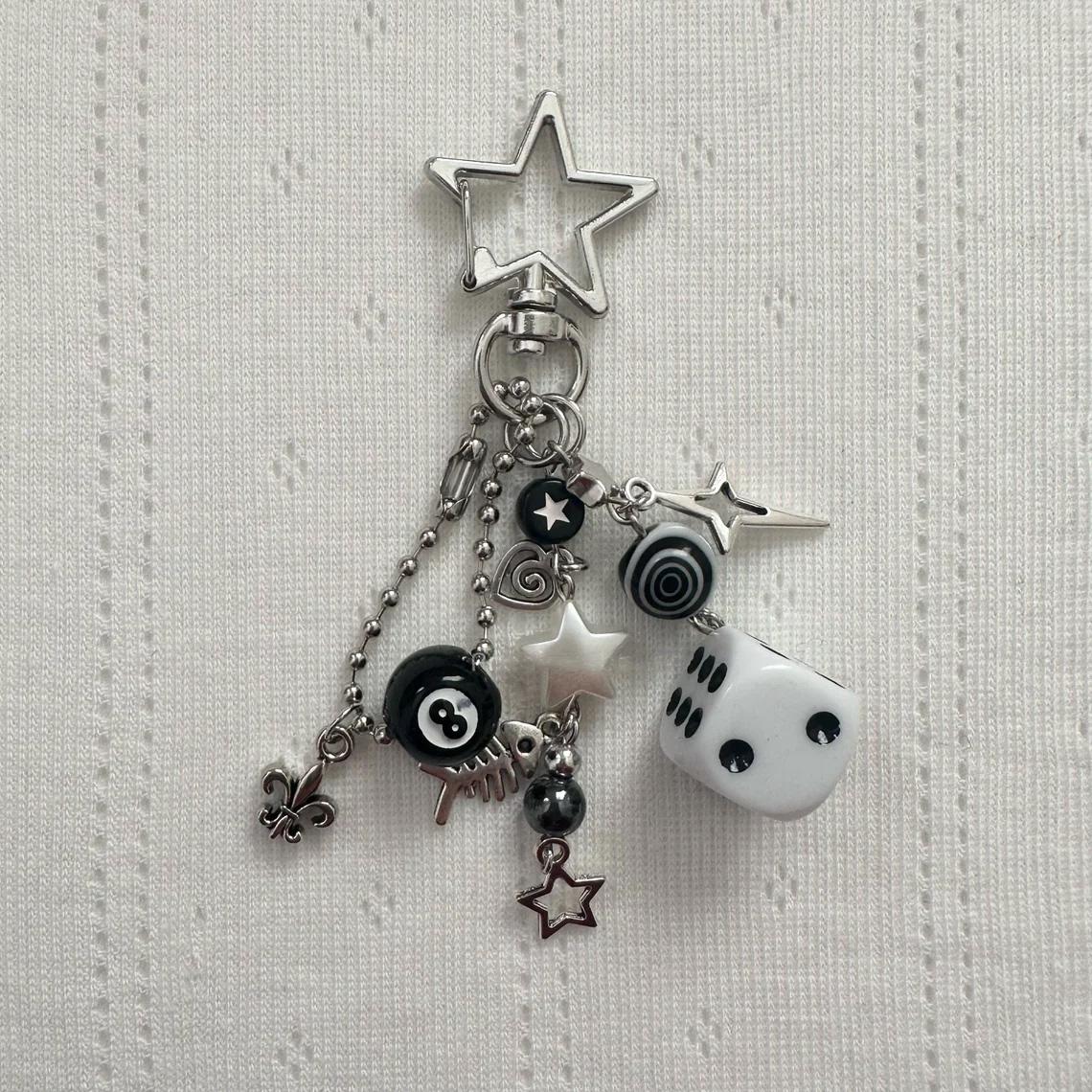 Handmade Cluttered Rockstar Gf Edgy Black Black & White Dice Keychains  Grunge, Deftones, Beaded Jewelry, Bag Pendant, Emo, Y2K,