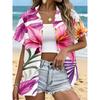 Simple and personalized print summer women's plus size lapel short sleeved shirt fashionable daily versatile casual top