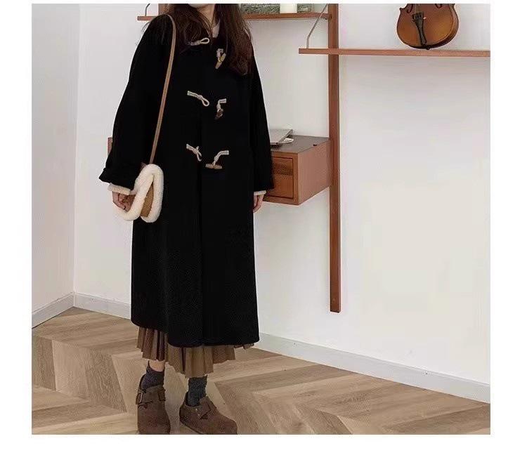 Original Korean Style Woolen Horn Button Coat for Women - Autumn/Winter 2024 - Petite Fit