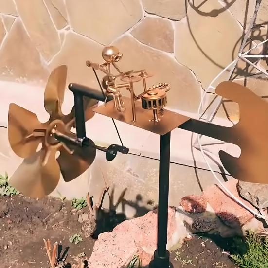 Handmade Metal Drummer Windmill Percussionist Figurine Statue Wind-Powered Kinetic Drummer Sculpture Wind
