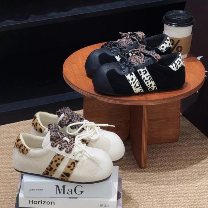 Niche Versatile Retro Female Leopard Print Fashion Autumn New Thick-soled Heightening Sports and Leisure Shoes