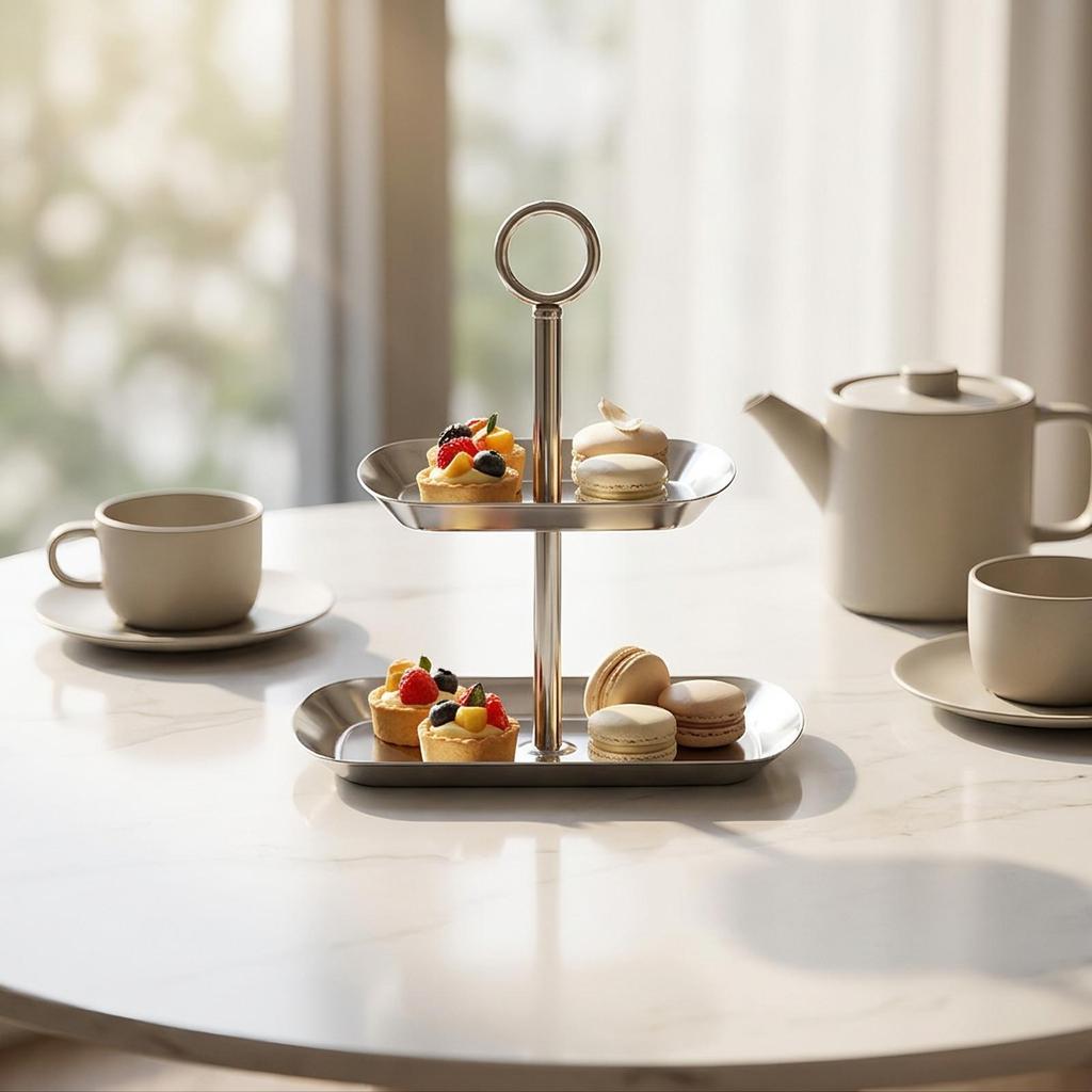 Two-Tier Serving Tray Multi-Purpose Two Tiered Compact for Tea Time