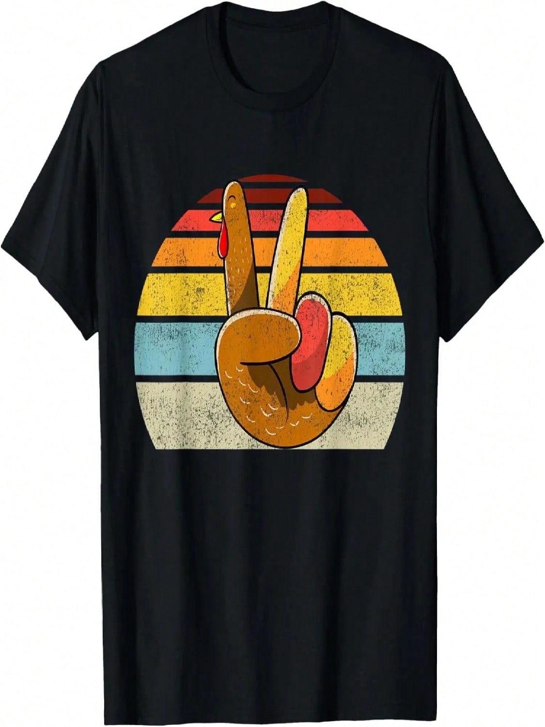 Peace Sign Turkey Hand Thanksgiving Retro Style Girls T-Shirt S разноцветный
