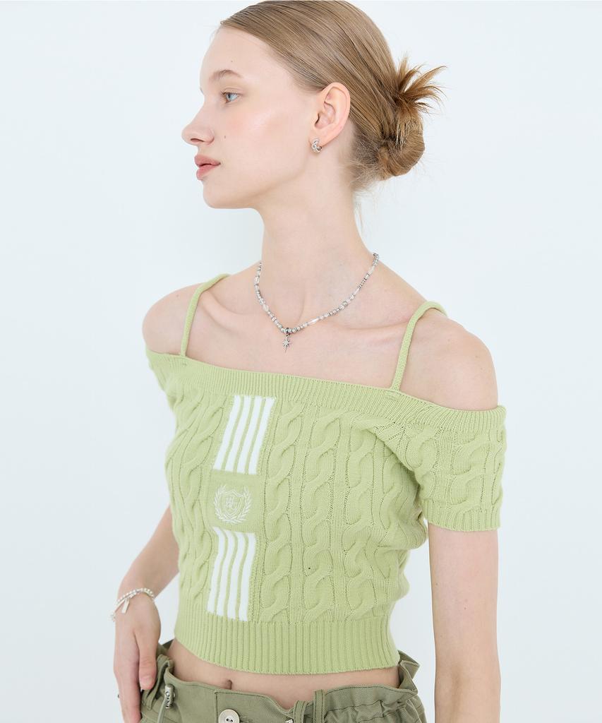 LARTIGENT L4 Cable Offshoulder Knit(Green)