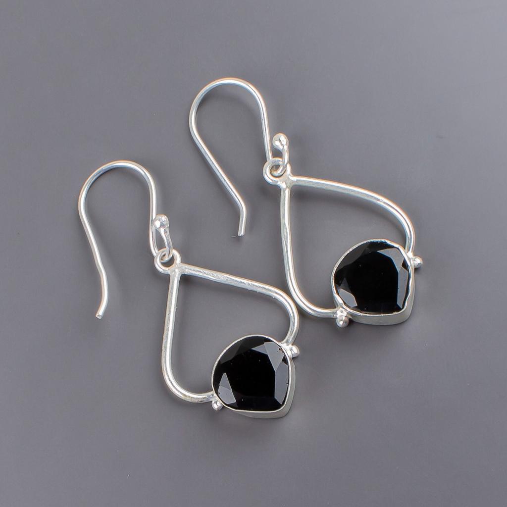Natural Black Onyx Gemstone 925 Sterling Silver Trendy Jewelry Earrings For Gift EE-33-13