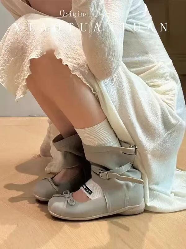 Schafsleder-Version~ 2025 neue koreanische Damen wunderschöne Ballerinas Damen Innenhöhenerhöhung Mary Jane Schuhe lässige kurze coole Stiefel