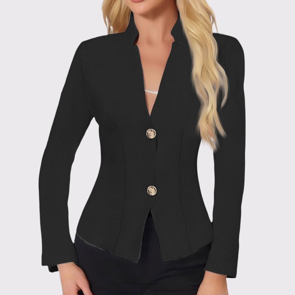 Damen Casual Einfarbig Slim Fit Zwei-Knopf-Kragen mit fehlenden Ecken Langärmliger Sakko