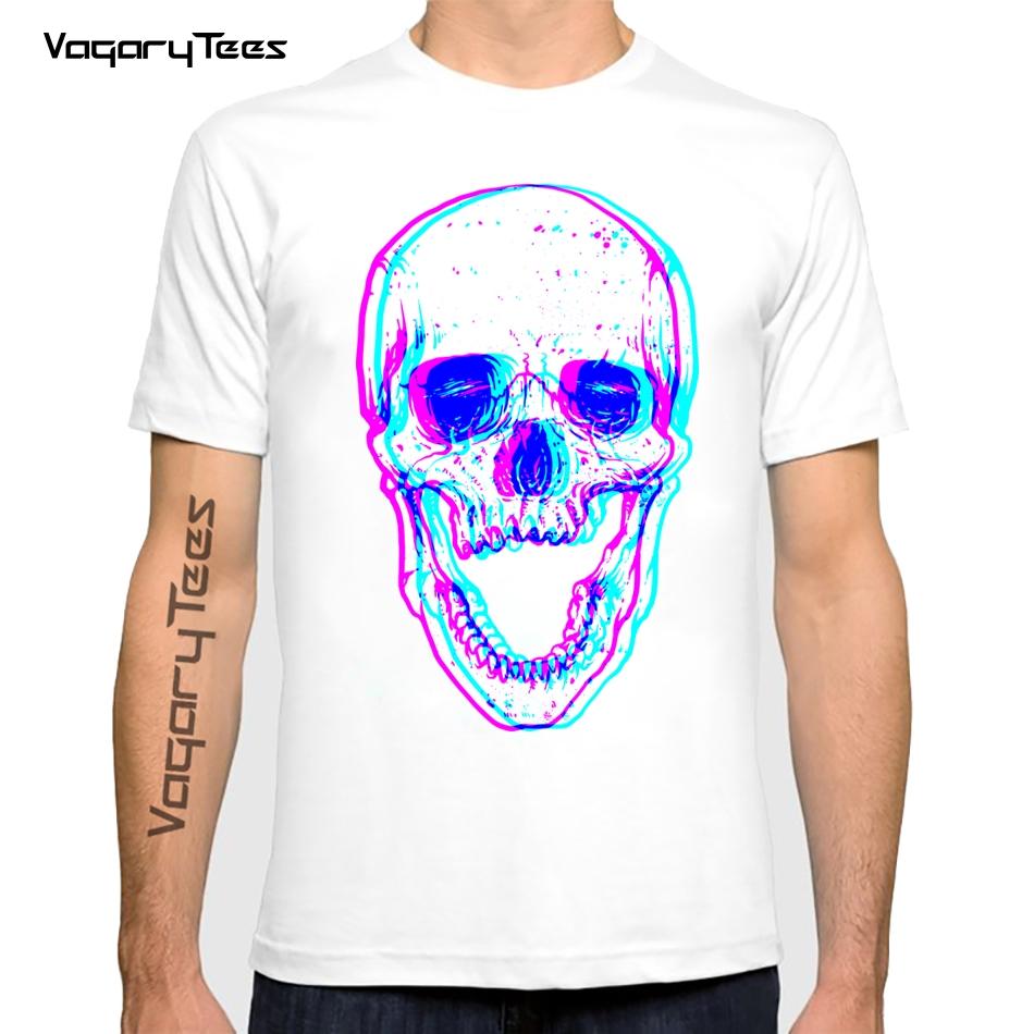 VagaryTees 2021 New Coming Men T Shirts Skull Tshirt Glitch Skull Effect TShirt Cool Tops Tees Crew Neck S