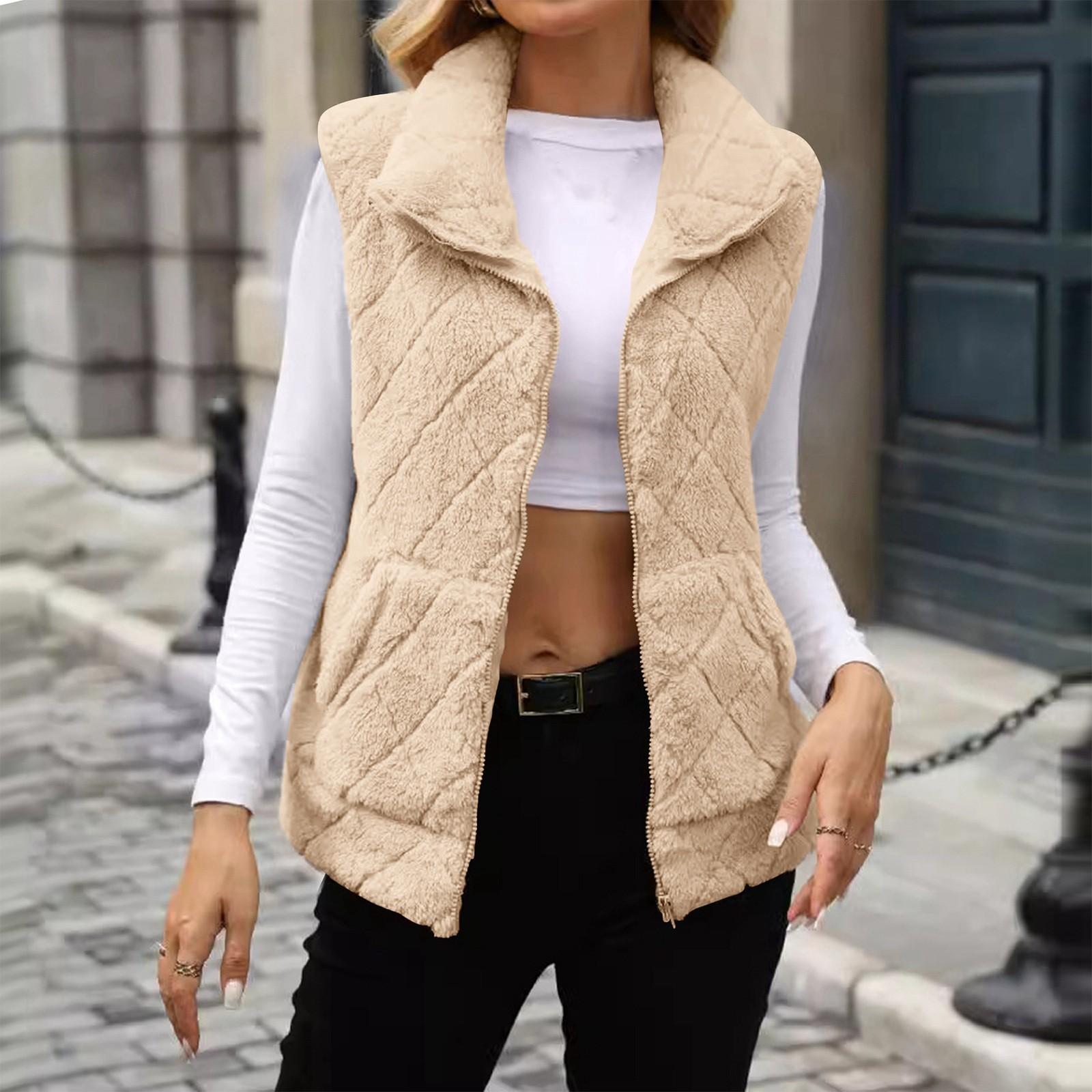 

Женская повседневная модная однотонная куртка с длинными рукавами на молнии со свободными карманами из плюша M хаки