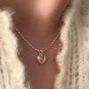 Korean Style Sweetheart Rice Grain Necklace for Women - Simple Peach Heart Clavicle Chain Trendy Sweater Accessory