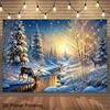1 Piece of 2D Flat Banner Winter Snow Scene with Elk Forest and Stream Winter Banner Background fabricZL