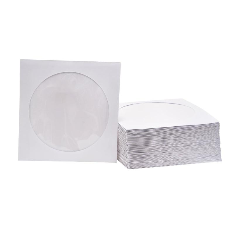 

100Pcs 8cm VCD Sleeve Heavy Duty Hard Paper Sleeve with Clear Window Reusable VCD Envelopes Protector for Scratch Dust 1
