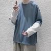 Men Autumn Tops Fake Two-pieced Color Block Pullover Contrast Colors Round Neck Loose Young Style Casual Crew Neck Spring Tops Men Clothes