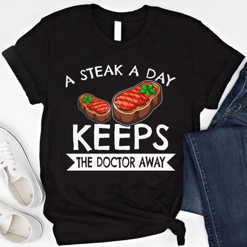 Funny Carnivore TShirt Steak A Day Meat Lover Gift Crew Neck Short Sleeve Cotton Top All Seasons Casual Fashion Outdoors Tees