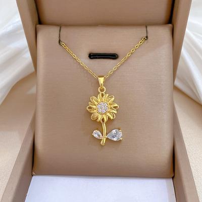 Jolie Chaîne de Collier Pendentif Tournesol en Zirconium pour Femmes Filles Chaîne en Acier Inoxydable Bijoux Fleur Mignonne Cadeaux pour Amis