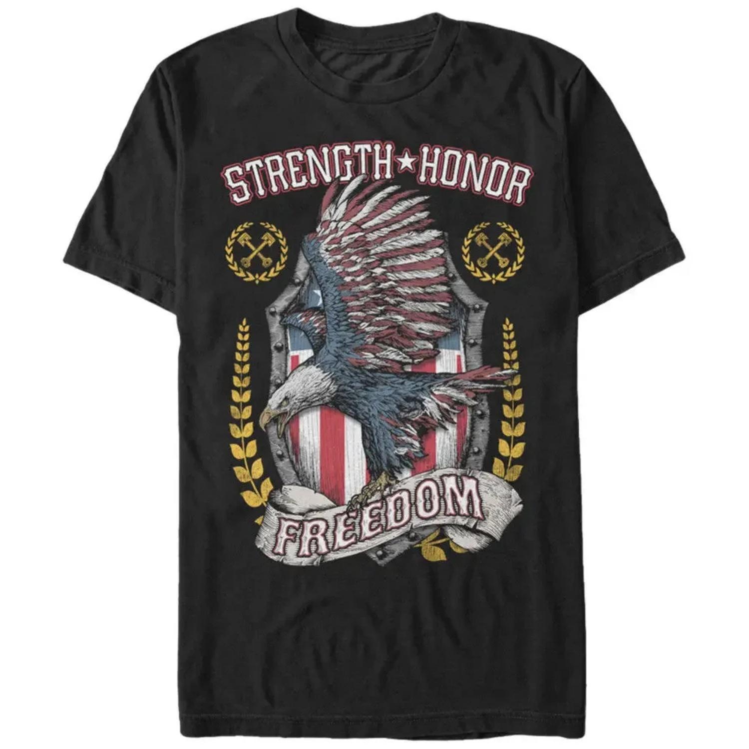 

Fourth of July Strength Honor USA Flag Bald Eagle Freedom T Shirt S чёрный