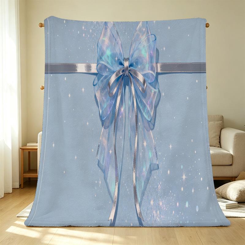 No-Shed Fuzzy Flannel Blanket - Dreamy Bow Design, Soft Warm Cozy Throw for Halloween & Christmas, Perfect for Couch, Bedroom, Living Room
