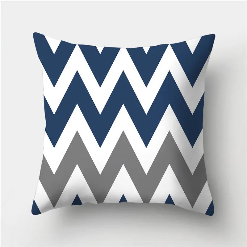 Sofa Cushion Pillow Home Decor Pillowcase Geometric  Cover Blue Grey  Decoration