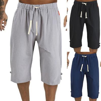 Shorts masculinos com elástico, calças curtas, cintura média, calças curtas masculinas, calças curtas masculinas bonitas para uso diário