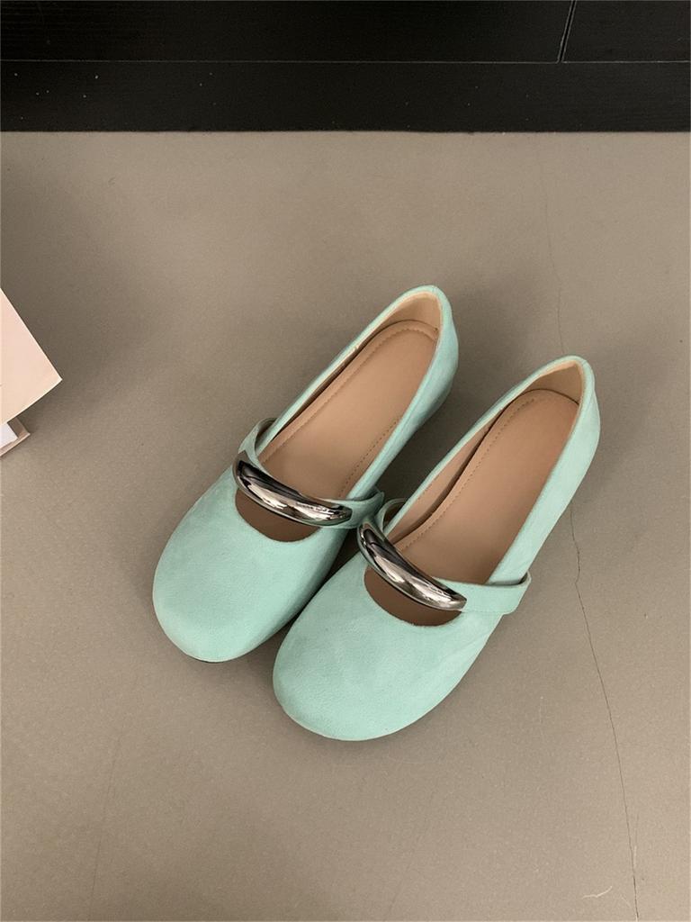 Inner Height Increase Round Head Shallow Mouth Single Shoes Female Retro Fairy Gentle Beanie Shoes Female Soft Sole Yellow Ladyshoes