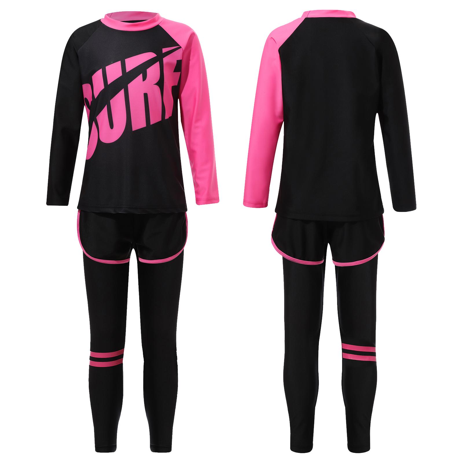 

Унисекс Набор для плавания из 3 предметов Топ рашгард с длинным рукавом Плавки Защитные штаны от УФ-лучей Солнцезащитная одежда для плавания 2-3 Years розовый