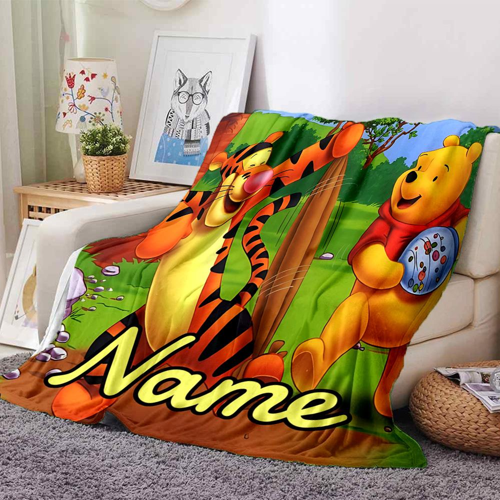 Custom Name Winnie Pooh Adventure flannel Blanket for Super Soft Cute Comfort Blanket for Travel Bedding Couch Sofa Blanket