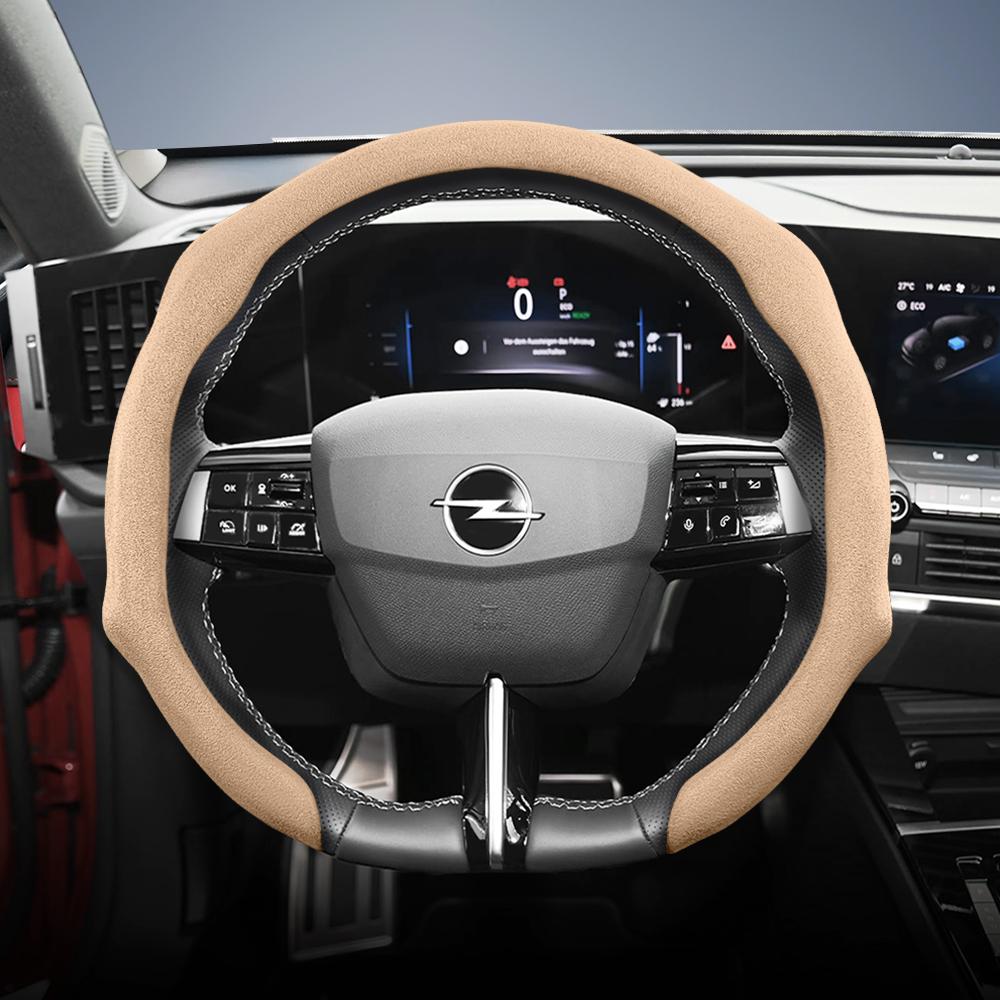 Convient pour Opel Housse de Volant Premium en Daim à Clipser, Antidérapante et Durable, Volant Rond et en Forme de D Disponibles
