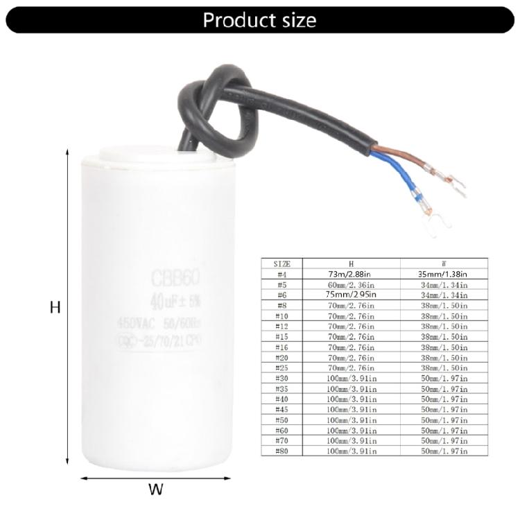 CBB60 Motor Starting Capacitors 450VAC for Unidirectional Motors In Washers and Pumps Consistent Performances