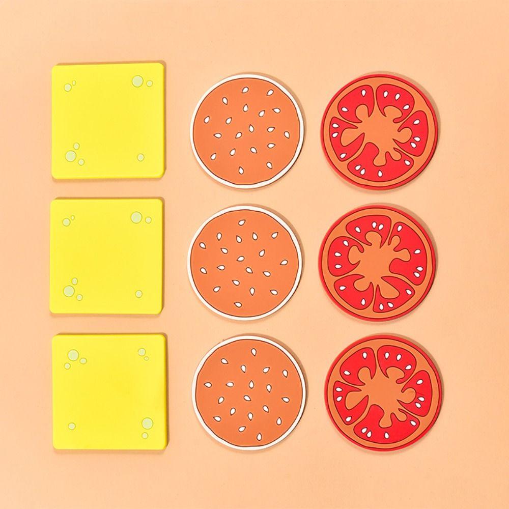 6/9/12pcs Creative Hamburger Coaster Cute Cup Pad Table Decoration Insulation Mat  Gift