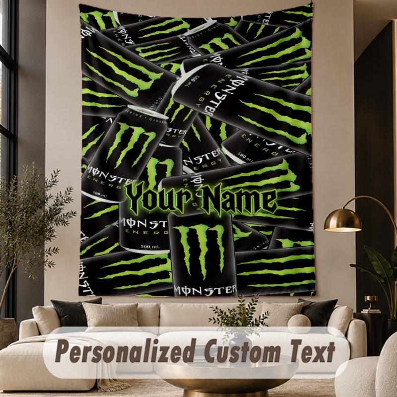 Custom Text Tapestry Monster Energy Print Wall Tapestry Indoor Living Room Wall Decor