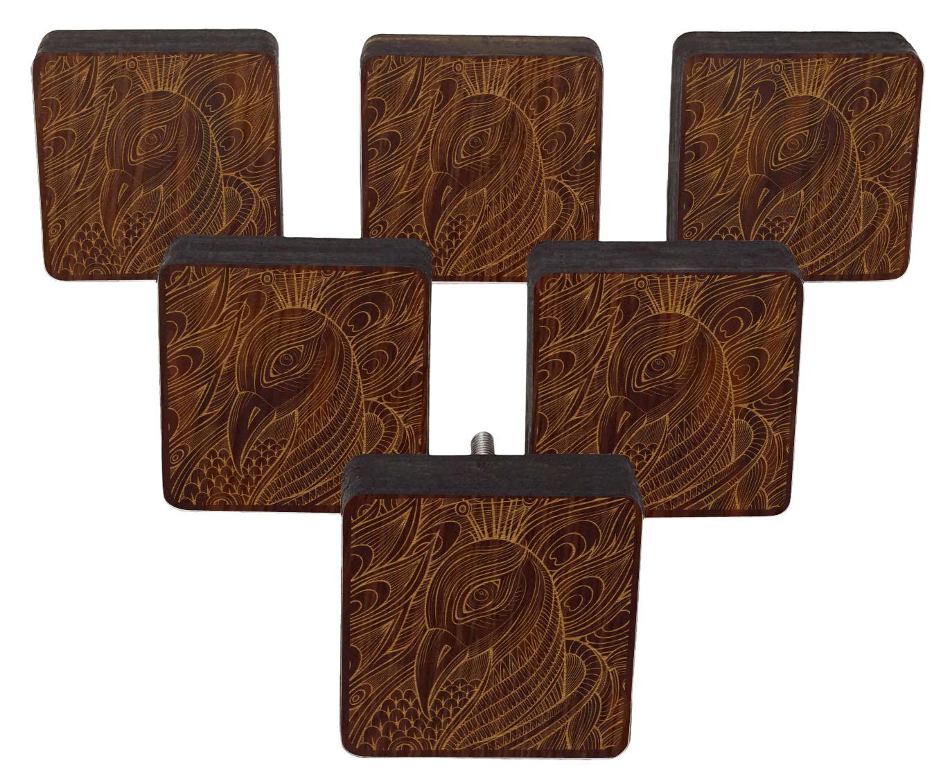 

IBA Indianbeautifulart Brown Engraved Knobs 10 Pc Furniture Wooden Scallop Knobs Rustic Drawer 2 x 2 Inches-Square коричневий