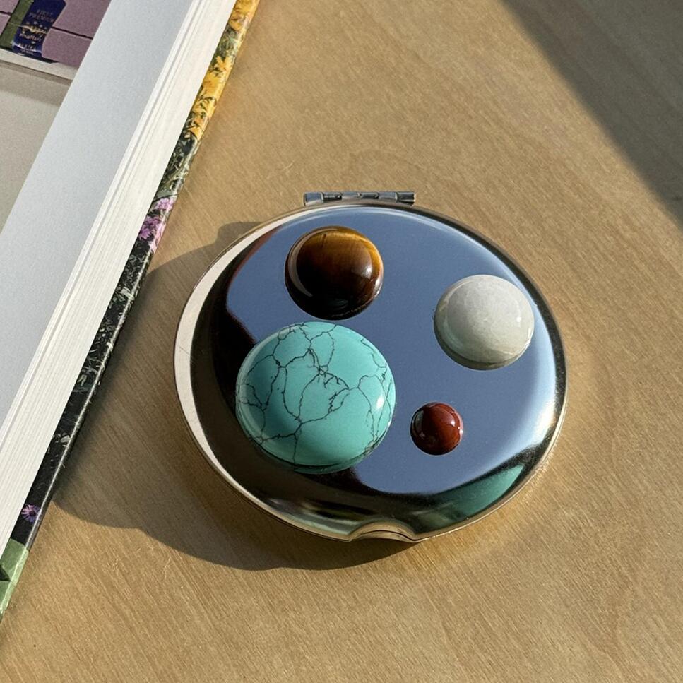 Cute Natural Stone Glass Makeup Mirror Portable Small Mirror Stainless steel double-sided portable 3D flip folding mirror