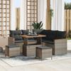 8-Piece Garden Sofa Set with Grey Cushions Poly Rattan Acacia, 3-Piece Garden Dining Set 3363048