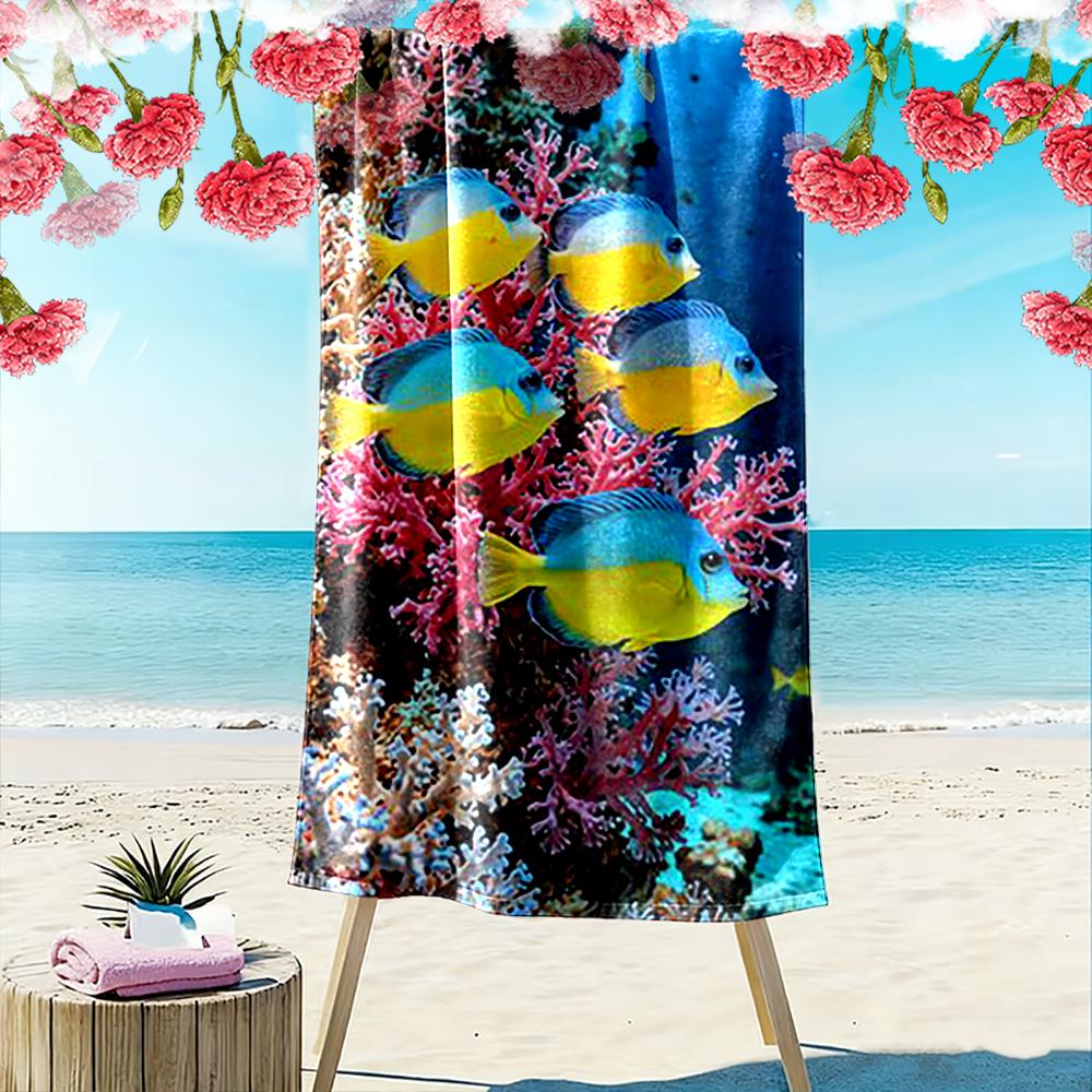 Colorful Tropical Fish and Coral Reef Design Beach towel quick-drying for travel outdoor sports jogging beach and swimming