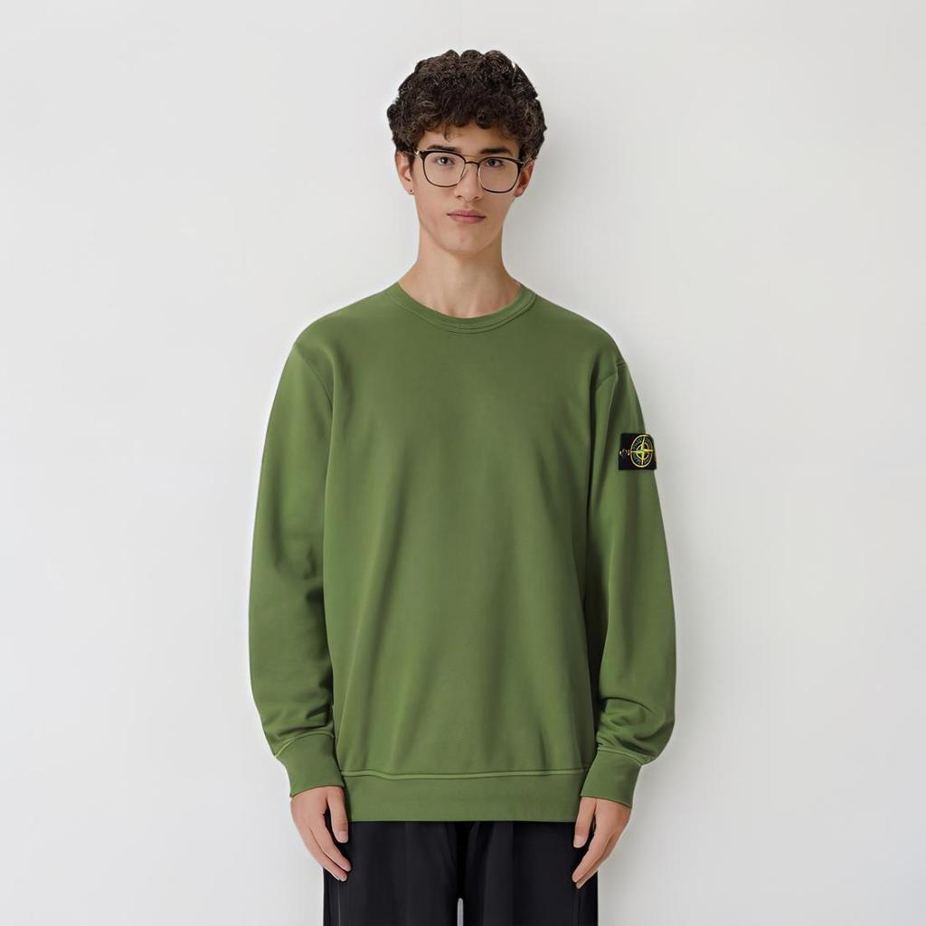 STONE ISLAND Pullover mit Logo-Patch Herren Sweatshirts Olivgrün 771561720-V0058