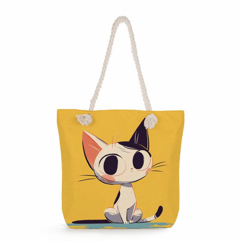 Multifunctional Cartoon Cat Printed Thick Rope Shoulder Beach Bag Casual Large Capacity Handbag 0116 CLE