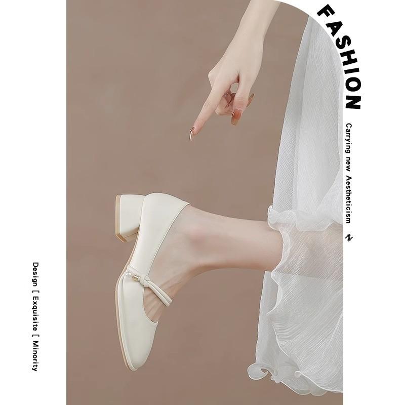 Shallow thick heel single shoes women's new cheongsam shoes gentle Mary Jane high heels