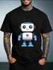Unisex Summer Casual Short Sleeve T Shirt Cute Blue White Cartoon Robot Graphic Oversized Loose Tees Street Daily Fashion Tops