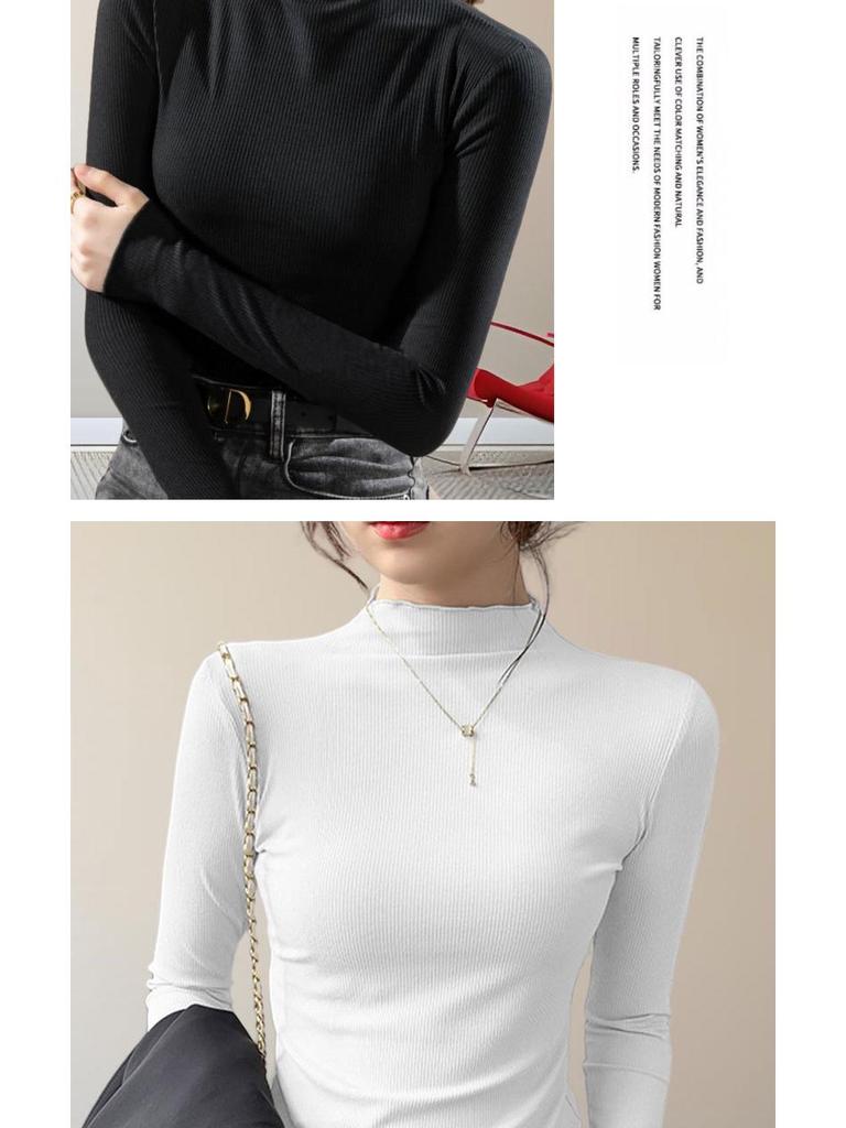 Women's Modal High Neck Long Sleeve Shirt - Elastic Slim Fit, Trendy Thin Style for Spring, Autumn, and Winter.